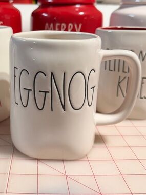 Rae Dunn White Ceramic "Eggnog" Mug with Black Lettering